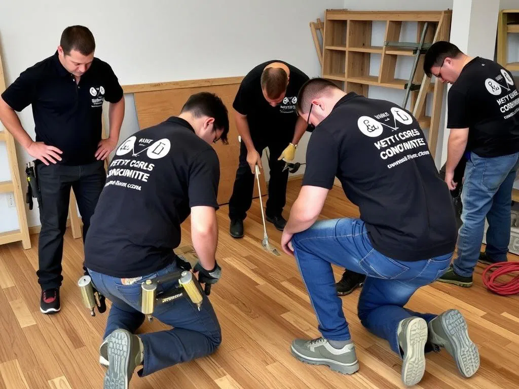 Équipe professionnelle de rénovation plancher Montréal au travail