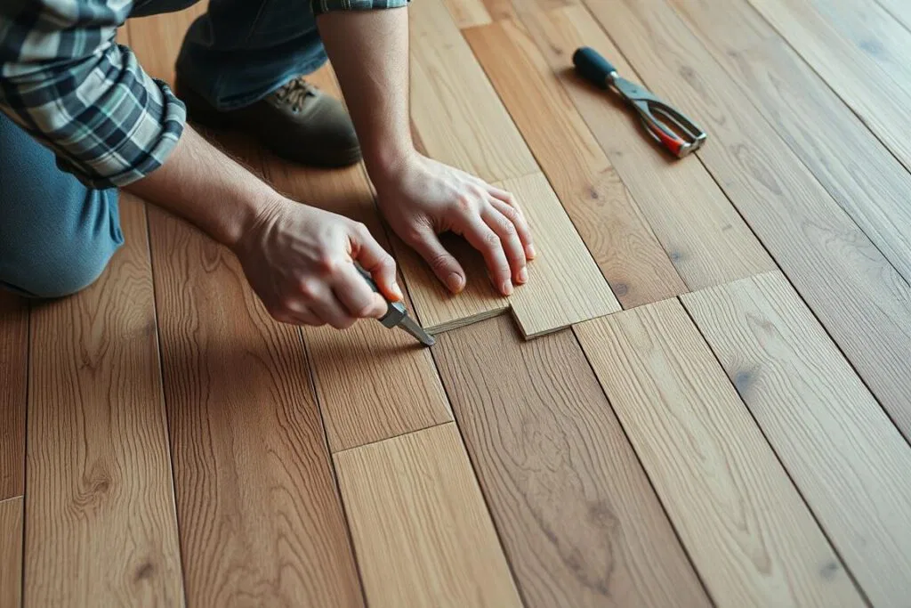 Réparation ciblée d'un plancher de bois endommagé à Montréal